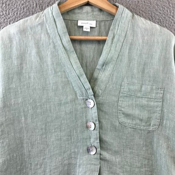 J.Jill Pure Jill Women Lene Blouse Tunic Top Size XS Light Green Button Neck - Picture 3 of 9